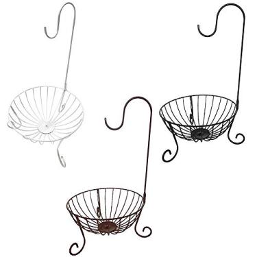 Imagem de GAORUIFENG Cesta de frutas de bananas ganchos tigela de frutas/suporte de banana/cesta de legumes/fruteira com gancho de banana cesta de frutas decorativa feita de metal 38 cm branco