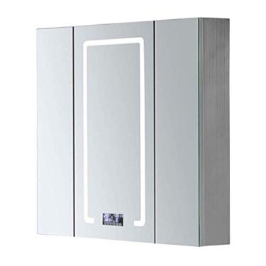 Imagem de Armário de banheiro armário de armazenamento de banheiro armário montado na parede organizador de banheiro espelho de banheiro LED com interruptor de toque luzes (cor: prata tamanho: 100 x 80 x 13 cm)