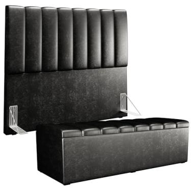 Imagem de Kit Cabeceira Cama Box Casal 140cm Calçadeira Recamier Baú Dália W01 Couríssimo Preto - Lyam Decor