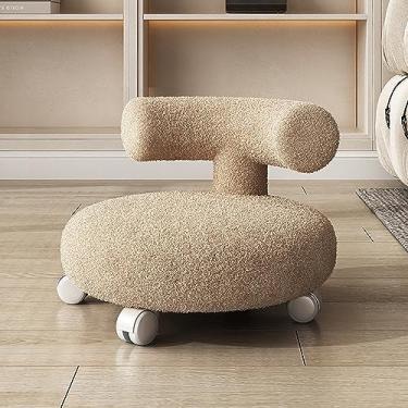 Imagem de Banqueta de assento de rolo baixo com suporte traseiro cadeira giratória 360 graus banco giratório com rodinhas resistente apoio para os pés mini banquinho móvel polia banco de roda para escritório, A