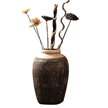 Imagem de Vaso de decoração de escritório vaso de cerâmica retrô feito à mão vaso de cerâmica áspera flor seca sala de estar vaso de flores grande arranjo de flores decoração de casa (tamanho: CH)
