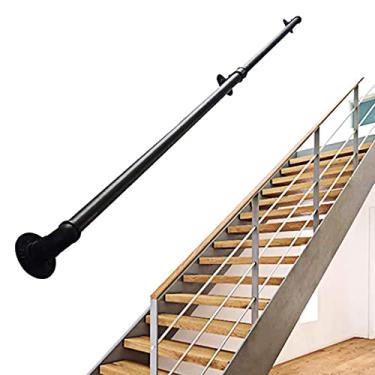 Imagem de Corrimão de tubulação/corrimão de escada de ferro forjado a vento industrial, loft interno doméstico contra a parede alça de jardim de infância antiderrapante antigo, preto (1 pés-6 m) (tamanho: 4,3 m