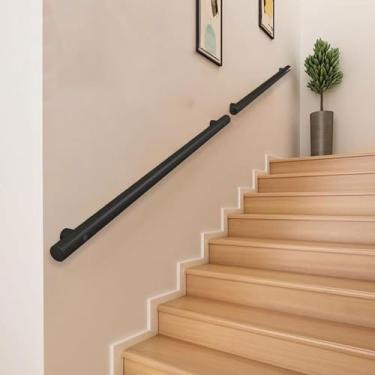 Imagem de FZZIBQYR Corrimão de escada de aço inoxidável preto 80 cm/100 cm/1,5 m/2 m/3 m/4 m, rampa de segurança redonda montada na parede para escadas internas (100 cm)