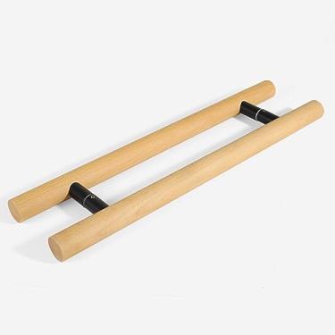 Imagem de Maçaneta de porta de madeira maciça com ferragens pretas, kit moderno de puxar de alça longa para porta de vidro/madeira, escritório, loja, quarto, alças de portão em forma de H, dupla face (cor