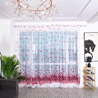 Imagem de Cortinas transparentes com estampa de flores macias e respiráveis para decoração de sala de estar e dormir 2 peças, vermelha, L 100 x C 200 cm
