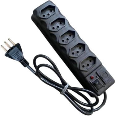 Imagem de Filtro de Linha 5 Tomadas com Interruptor, Proteção Contra Sobrecarga, 3 Polos, 10A, 127V/220V, Cabo 90cm, Preto