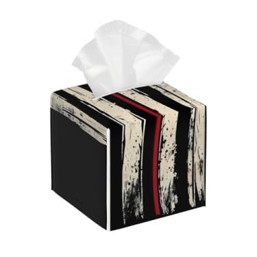 Imagem de Capa quadrada de couro para caixa de lenços à prova d'água, bandeira retrô, organizador de papel facial americano com cinto inferior, estojo de lenços para mesa, banheiro, escritório, mesa, carro