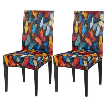 Imagem de Conjunto de 2 capas elásticas para cadeira de sala de jantar, pintura de borboleta, retrô, lavável, para cozinha, casa, hotel, banquete, festa de casamento, cerimônia