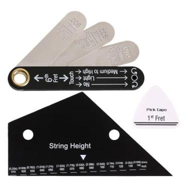Imagem de oshhni Conjunto de 3 peças para medir a altura cordas da guitarra, incluindo régua de ajuste de altura do nut, e capo para guitarra elétrica, Style C