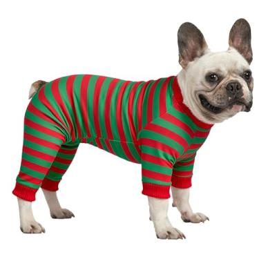Imagem de Pijama listrado de algodão para cães, macacão respirável e confortável para filhotes e gatos, pijamas de Natal para cães pequenos e grandes, macacão para meninos e meninas