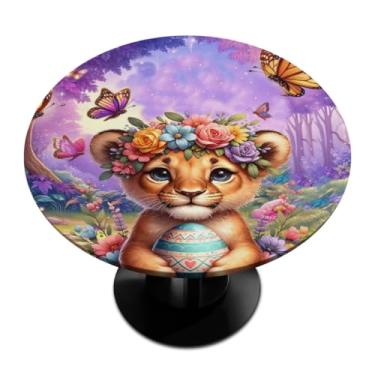 Imagem de hongjinglin Toalha de mesa redonda com borda elástica de Páscoa, toalha de mesa redonda limpável para ambientes internos e externos, pátio, jantar, cozinha, festival, decoração para mesas de 114 a 127