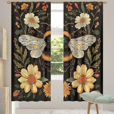 Imagem de 2 conjuntos de painéis de flores de abelha lindas cortinas transparentes arejadas com filtro leve painéis de cortina leve cortina de porta para janela para sala de estar, quarto, jantar, 192 cm de