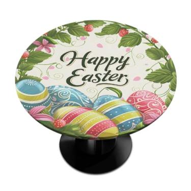 Imagem de hongjinglin Toalha de mesa redonda com borda elástica de Páscoa, toalha de mesa redonda limpável para ambientes internos e externos, pátio, jantar, cozinha, festival, decoração para mesas de 101 a 111