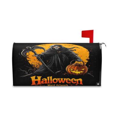 Imagem de SEHANY Capas de caixa de correio magnéticas tamanho padrão 45 x 50,7 cm Halloween Grim Reaper Caixa de Correio Decorativa Envelopes Caixa Postal Capa para Jardim Exterior Quintal