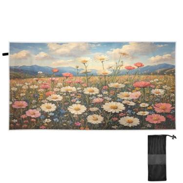 Imagem de ATTX Toalha de praia vintage com pintura a óleo de flores silvestres 76 x 152 cm - Cobertor de microfibra leve de secagem rápida e resistente à areia para piscina, ioga, academia e viagens | Esportes
