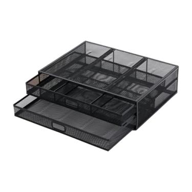 Imagem de BaotyJie Suporte para de computador com 2 gavetas, suporte de mesa multicamadas, suporte para, suporte para sala de estudo, mesa, telefone,