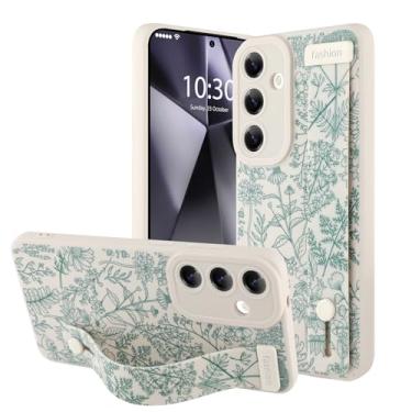 Imagem de OOK Capa de telefone de silicone compatível com Samsung Galaxy S24 Plus com alça, estampa floral fofa para mulheres e meninas, alça de dedo ajustável, capa protetora fina, flor de sálvia branca