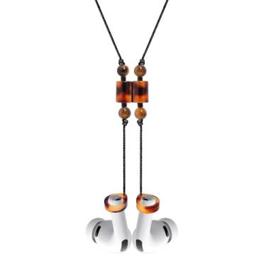 Imagem de Alça magnética antiperda para AirPods Pro 2/1, AirPods 4/3/2/1 – Colar premium ultraleve com fecho magnético instantâneo e alças de silicone (corda preta + tartaruga clássica)