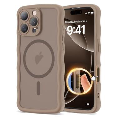 Imagem de BTBTCASE Capa compatível com iPhone 16 Pro Max de 6,1 polegadas 2024, linda moldura ondulada kawaii à prova de choque translúcida fosca protetora magnética 16 Pro Max para mulheres e meninas, marrom