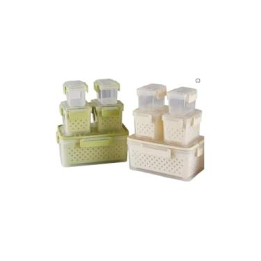 Imagem de Conjunto de 5 Potes Herméticos com Tampa e Cesto, Plástico Transparente, Cestos Bege e Verde, Empilháveis, Organizadores para Cozinha