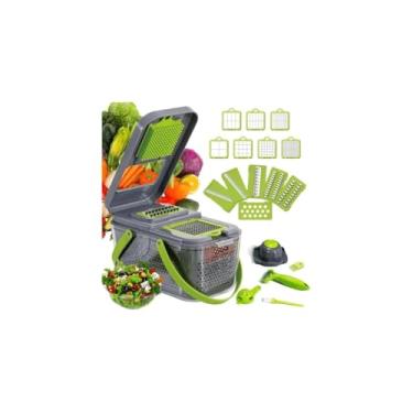 Imagem de Cortador e Ralador de Vegetais Multifuncional, 22 Peças, Plástico e Metal, Cinza Verde e Branco, com Lâminas, Descascador, Separador de Ovos