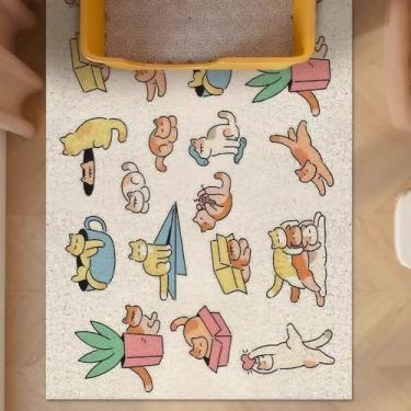 Imagem de SCHUTEO Tapete de armadilha para caixa de areia para gatos 81 x 50 cm, estampa de gatinho fofo, macio, confortável, fácil de limpar, forro de material de PVC antiderrapante (padrão A)