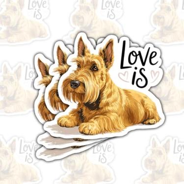 Imagem de 3 peças de adesivos Love is Scottish Terrier, adesivos de vinil fofos para laptop, caderno, garrafa de água, para-choque de carro, presente para amantes de terrier, estudantes, adolescentes, amigos de