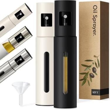 Imagem de KIVY Conjunto de 2 pulverizadores de óleo de vidro para cozinhar, saladas, churrascos e airfryer – Spray inovador com controle de porções - Frasco de spray de óleo com corpo de aço inoxidável