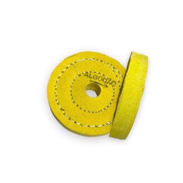 Imagem de CM POLIMENTO, Roda Algodão Resinado Amarelo 7,5cm - Alto Brilho Metais Aluminio Inox Faca Ferramentas Roda Tanque