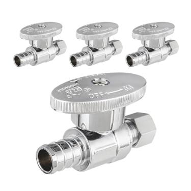 Imagem de Niikappu Pacote com 10 válvulas retas, válvula de giro reto Pex B de 1/4 de volta, 1/5.1 cm Pex x 3/20.3 cm OD válvula de fechamento de compressão, latão cromado sem chumbo para bidê de banheiro, pia