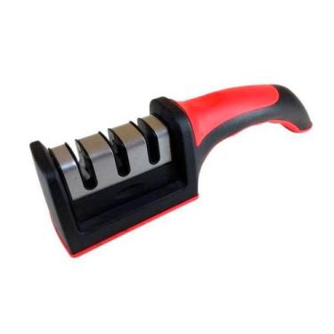 Imagem de Amolador Afiador De Facas Em Aço Inox Com 3 Afiadores - Kicasa, Vermel