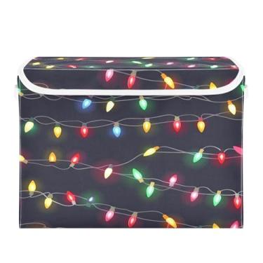 Imagem de CEBUGI Caixotes de armazenamento com tampas, caixa de armazenamento de tecido dobrável, organizadores de cubo de luz de Natal para prateleiras de quarto de armário de casa 40 x 30 x 39 cm