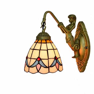 Imagem de Arandela de parede vintage estilo Tiffany, 15 cm, com vitral pastoral e base em formato de deusa, ideal para cabeceira, quarto, sala de estar e corredor, soquete E27, cor Magnólia.