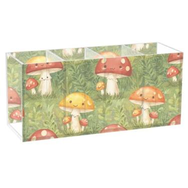 Imagem de Burbuja Porta-canetas de acrílico com desenho animado de cogumelos, 4 compartimentos, suporte de lápis transparente para pincéis de maquiagem, acessórios de mesa de escritório em casa