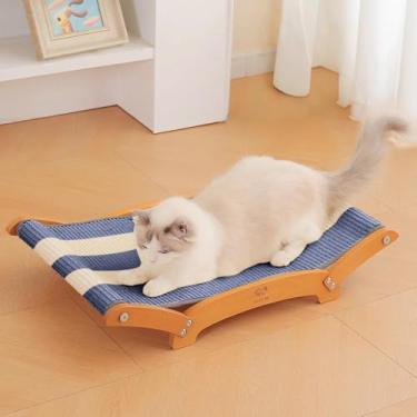 Imagem de Cama arranhadora de sisal extra maior, poste durável para arranhar gatos com rede para gatos, espreguiçadeira, dormir e arranhar, almofada de sisal natural para arranhões, moldura de madeira maciça