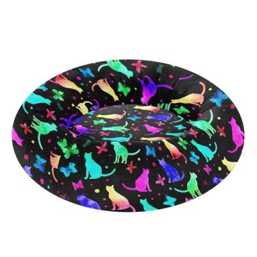 Imagem de SEHANY Cama de cachorro com estampa de gatos fofos, removível e lavável, pequena, redonda para gatos, cama fofa super macia para animais de estimação com fundo antiderrapante para cães pequenos e