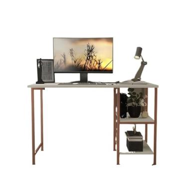 Imagem de Escrivaninha Mesa Office Estudo Estilo Industrial 110cm Móveis(Bronze com Off White)