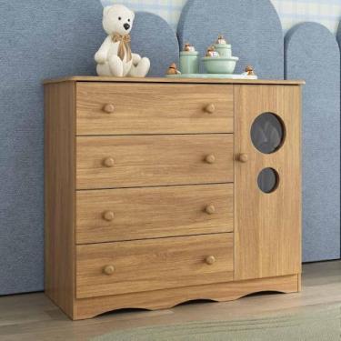 Imagem de Cômoda Infantil 95cm 1 Porta com Vidro e 4 Gavetas Sonho Multimóveis Mp4474 Madeirado