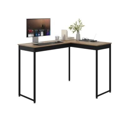 Imagem de Escrivaninha Mesa De Canto Escritório Home Office Em L 110cm Apoio Industrial Preto Tampo Mesa Em L Laminado Pier