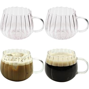 Imagem de LUATSDAR Conjunto de 4 canecas de café de vidro de 350 ml, copos com alça transparente, copos de vidro transparente para bebidas quentes ou frias como cappuccino, latte, cacau, leite, chá