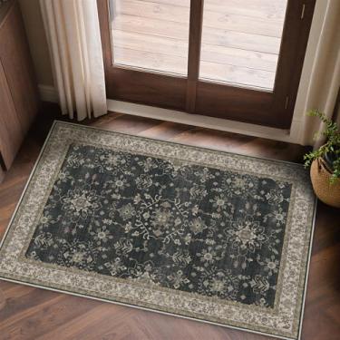 Imagem de GENIMO Tapete de entrada 5,5 x 7,5 cm, lavável à máquina, antiderrapante, retrô, vintage, boêmio, pequeno, tapete interno ultrafino, com destaque para entrada, quarto, entrada, cozinha, banheiro
