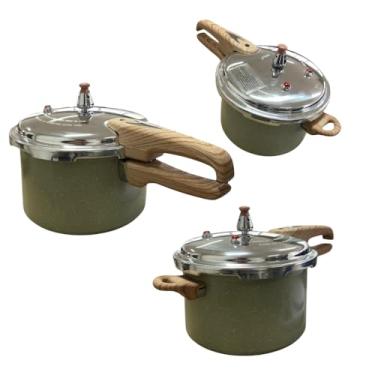 Imagem de Panela de Pressão Max Chef Wood com Indução, 4,2L, Revestimento Cerâmico Antiaderente, Alumínio, Alças Estilo Madeira, Cinza Fogão Gás Elétrico Indução Vitrocerâmico Carnes Sopas Feijão Cozidos