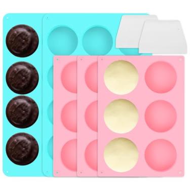 Imagem de Conjunto de moldes de disco de bolo, 5 pacotes de moldes de bolo cobertos de chocolate com 2 raspadores, moldes de silicone Oreo para Oreos cobertos de chocolate, moldes flexíveis de disco de bolo