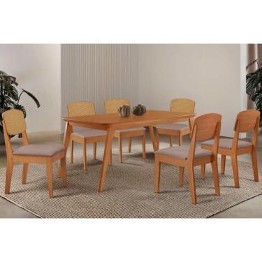 Imagem de Sala Jantar Mesa Havana Tampo Curvo 180cm+6 Cadeiras Havana Naturale - Linho Capuccino - Rufato