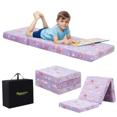 Imagem de MeMoreCool Colchão dobrável para crianças, tapete de cochilo com três dobras de borboleta brilhante, colchão dobrável para crianças, futon portátil para creche ou cama, 143 x 55 cm, roxo