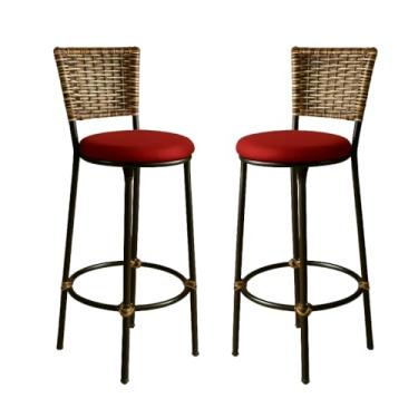 Imagem de KIT 2 Banquetas Alta Desmontaveis Junco Capuccino Cozinha Bancada Balcão Área de Churrasco Moderna (VERMELHO)