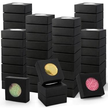 Imagem de SOUJOY 100 caixas de sabão caseiro, 7,5 x 7,6 x 3,5 cm, pequenas caixas de embalagem de sopa de papel kraft, mini caixa de petisco com janela, caixa de embrulho quadrada para exibição de joias de