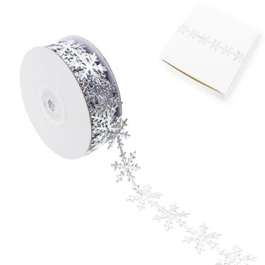 Imagem de Vignor Rolo de fita de floco de neve corda de acabamento de renda para embrulho de presente de Natal, suprimentos para decoração de inverno, artesanato faça você mesmo (22 jardas prata)