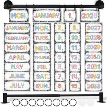 Imagem de Cadernos de composição magnética, conjunto de quadro de avisos, calendário flip com suporte magnético ajustável, composição de sala de aula, decoração de sala de aula com 60 cartões de data para
