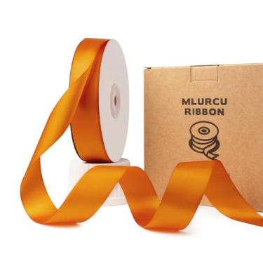 Imagem de Mlurcu Fita de cetim laranja de outono 2,5 cm x 50 metros, fita laranja avermelhada dupla face para buquês de flores, embrulho de presente de luxo, convites de casamento, laços de cabelo, decoração de